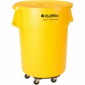 Global Industrial Plastic Trash Can with Lid & Dolly, 55 Gallon Yellow 240464YLB